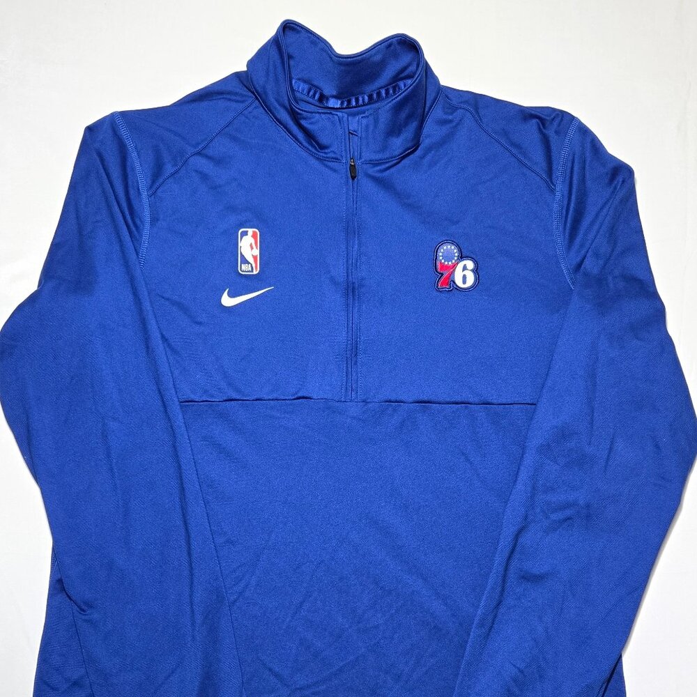 Nike Philadelphia 76ers NBA Dri-FIT Quarter Zip Pullover Mens Medium Blue AT9299